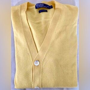 POLO RALPH LAUREN Cardigan Sweater 100% CASHMERE Yellow Men  XL Buttons Pockets